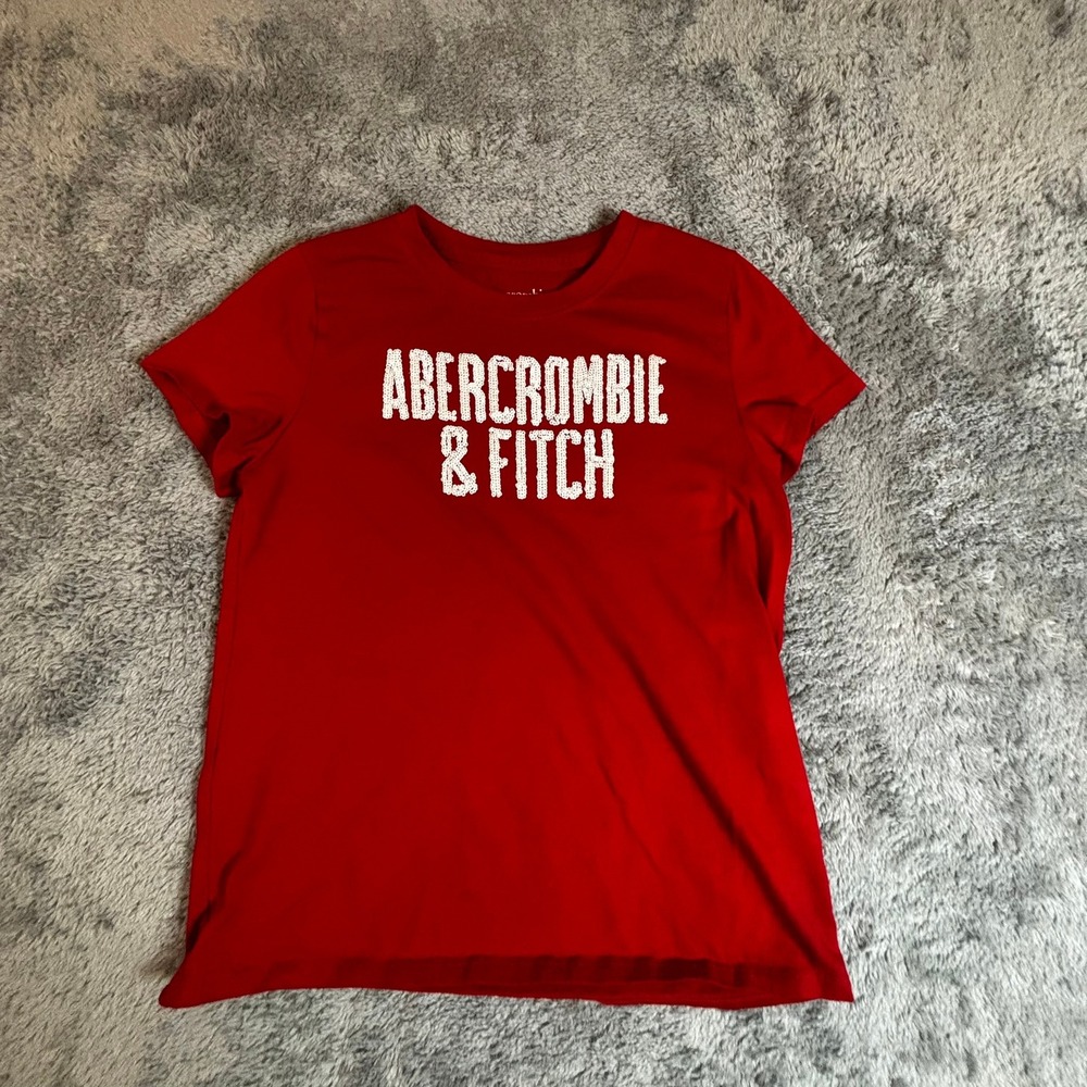 Abercrombie Kids Red Sequin Logo Graphic Tee Short Sleeve Shirt Size 11/12
